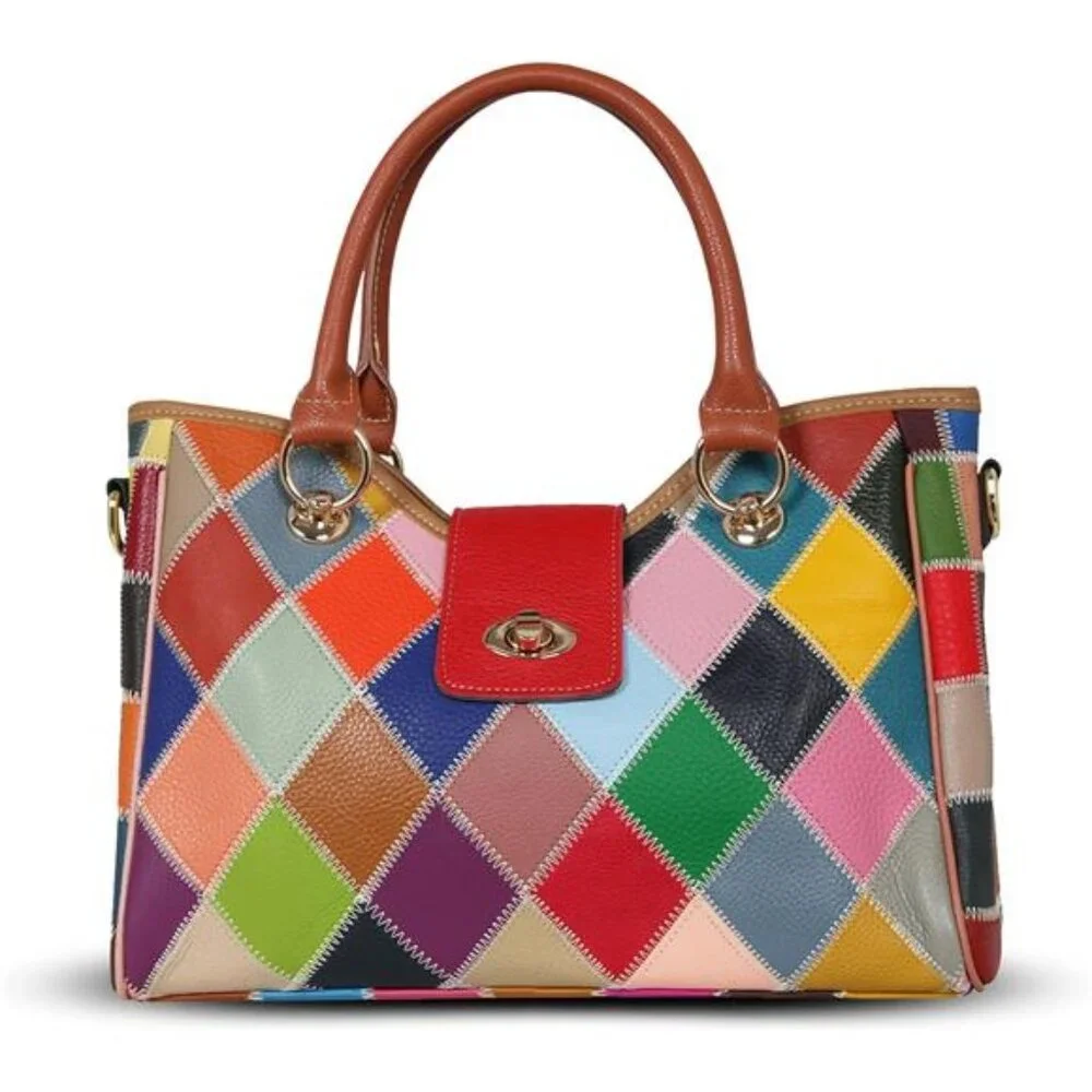 BEAUTIFUL. Bright & Colorful Genuine Leather Patchwork BOHEMIAN Handbag Purse